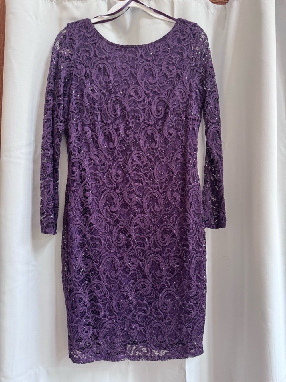 MARINA Purple Lace Long Sleeve Sheath Dress Size 12